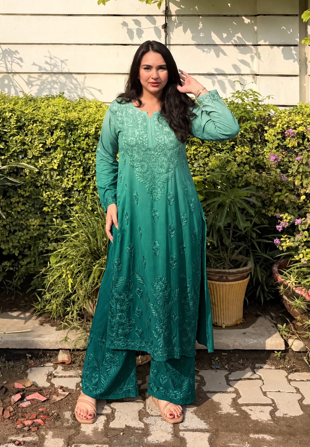 Aakriti Dual Shade Pure Modal Cotton Pastel Chikankari Set