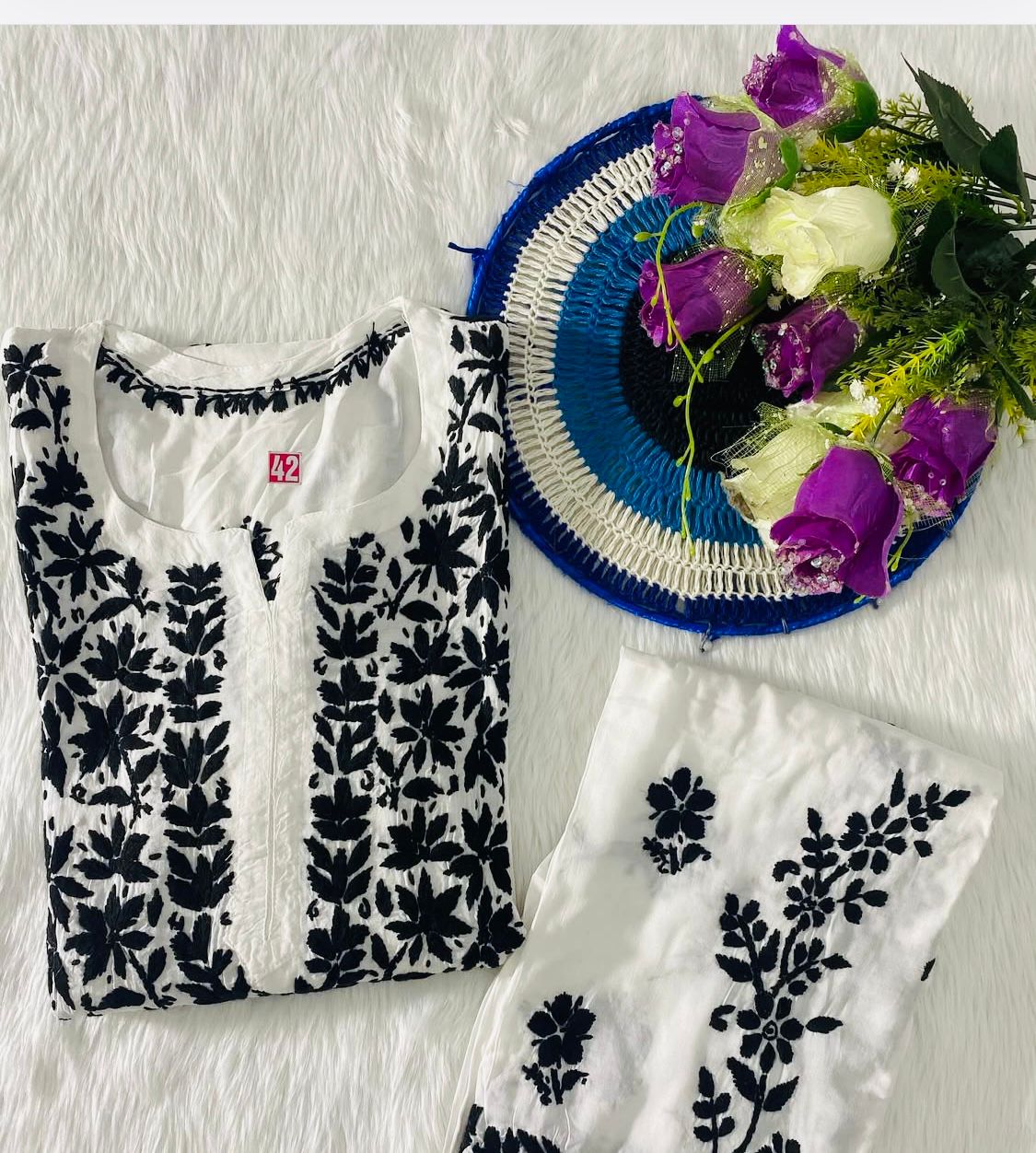 Black Thread Handwork Modal cotton Coord set