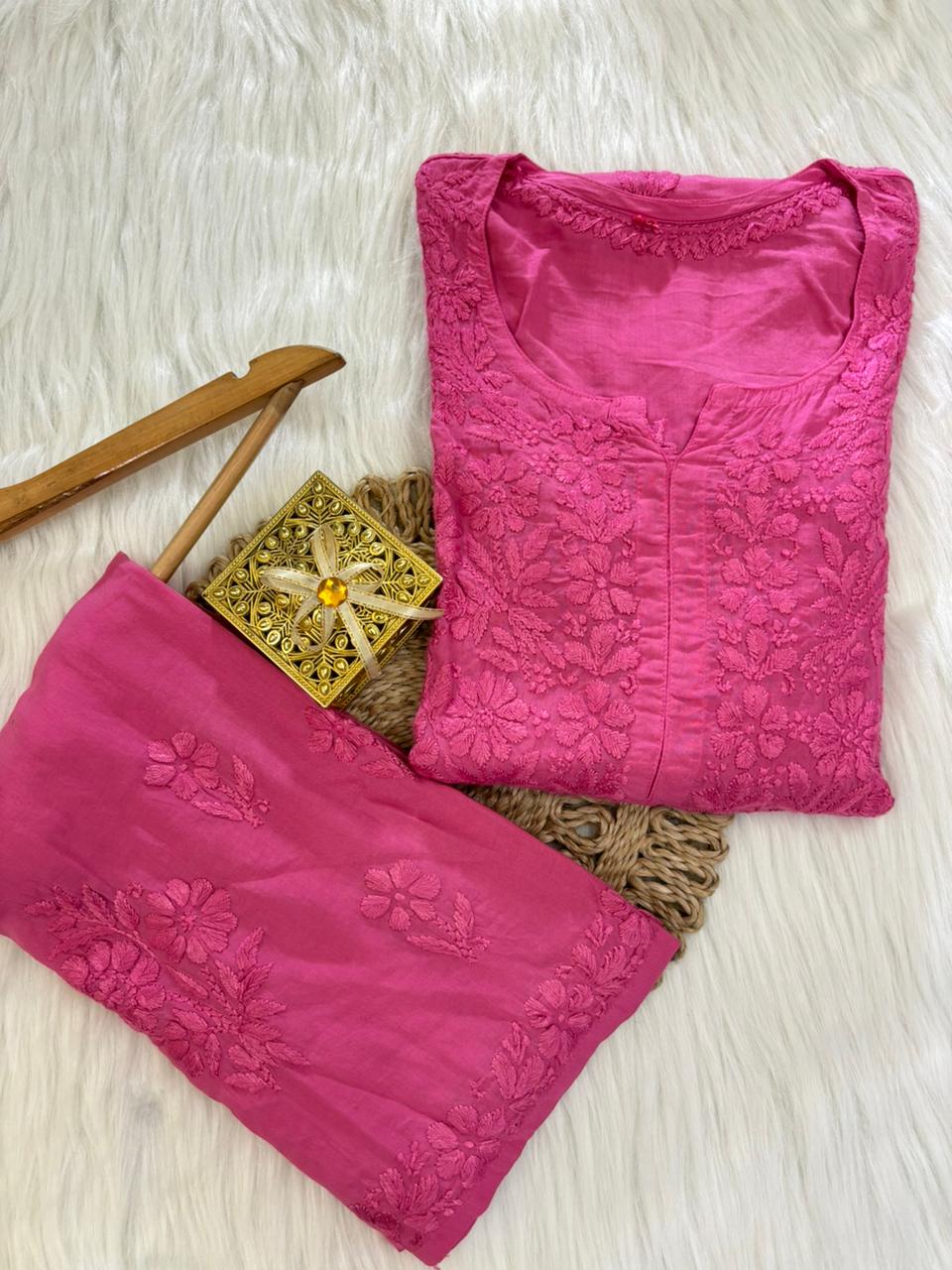 Modal Cotton Chikankari Kurta Bottom Set