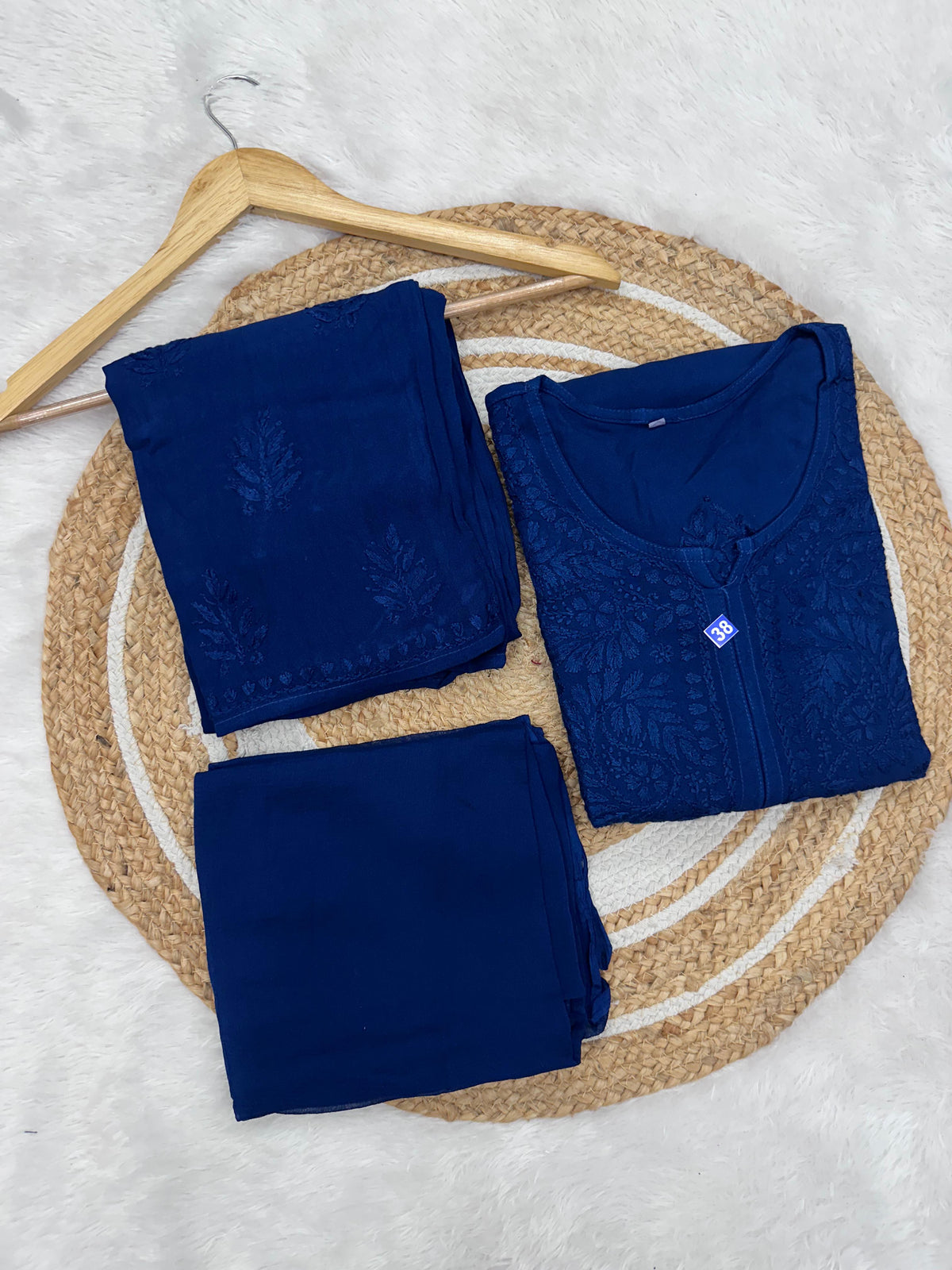 Reyon Chikankari Kurta Bottom Dupatta Set