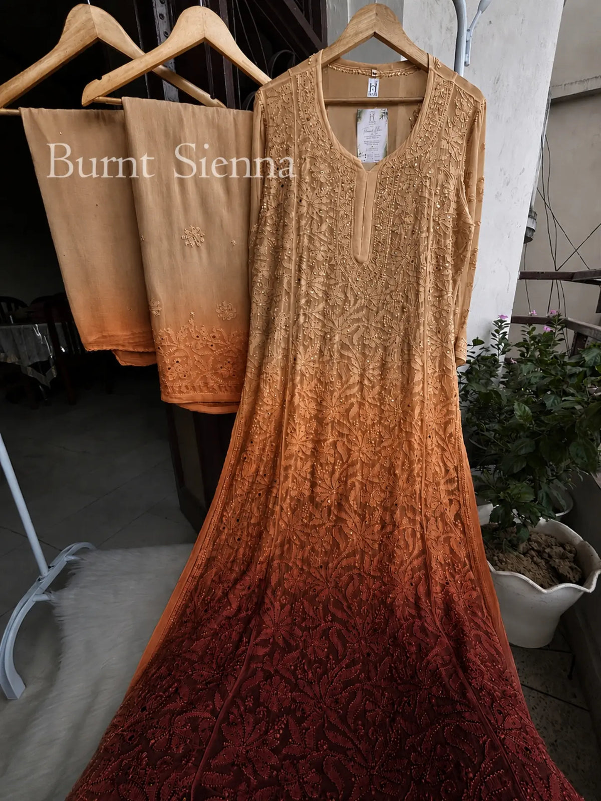 Blush Haya Signature Premium Ombre Full Jaal Viscouse Set