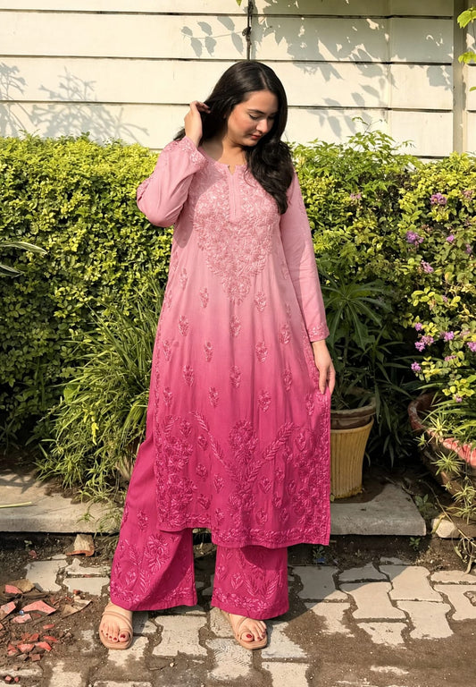 Aakriti Dual Shade Pure Modal Cotton Pastel Chikankari Set