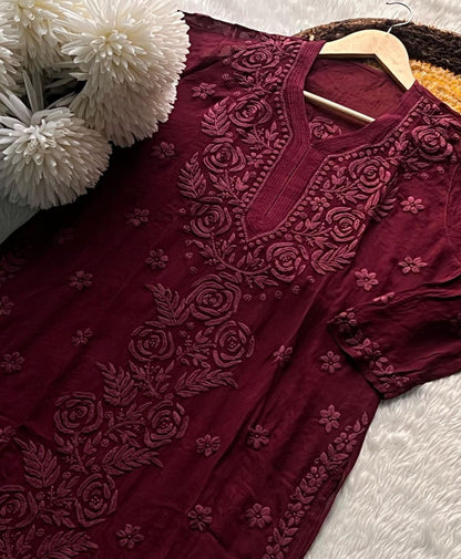 Kiara Rose Panel 5D Handembroidred Viscose Chikankari long kurta