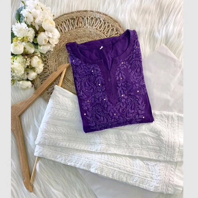 Moksha Soft Cotton Long Mukaish Embellished Chikankari Kurti