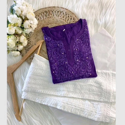 Moksha Soft Cotton Long Mukaish Embellished Chikankari Kurti