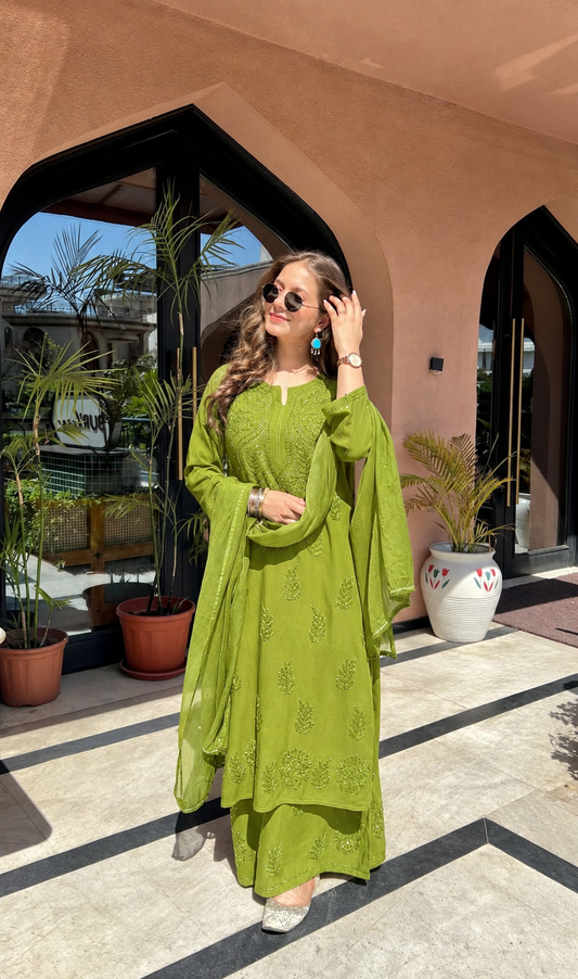 Aabha Soft Reyon Heavy Mukaish Embellished Chikankari Set