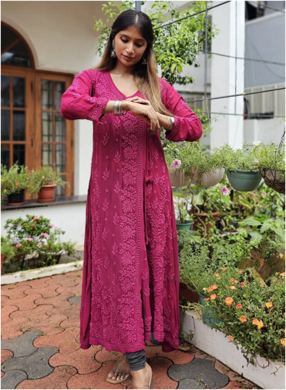 Angrakha - Pure Viscose Georgette 3D Handembroired
