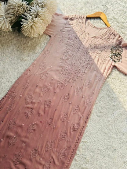 Dua Resham Gaala Butti Viscose Long chikankari