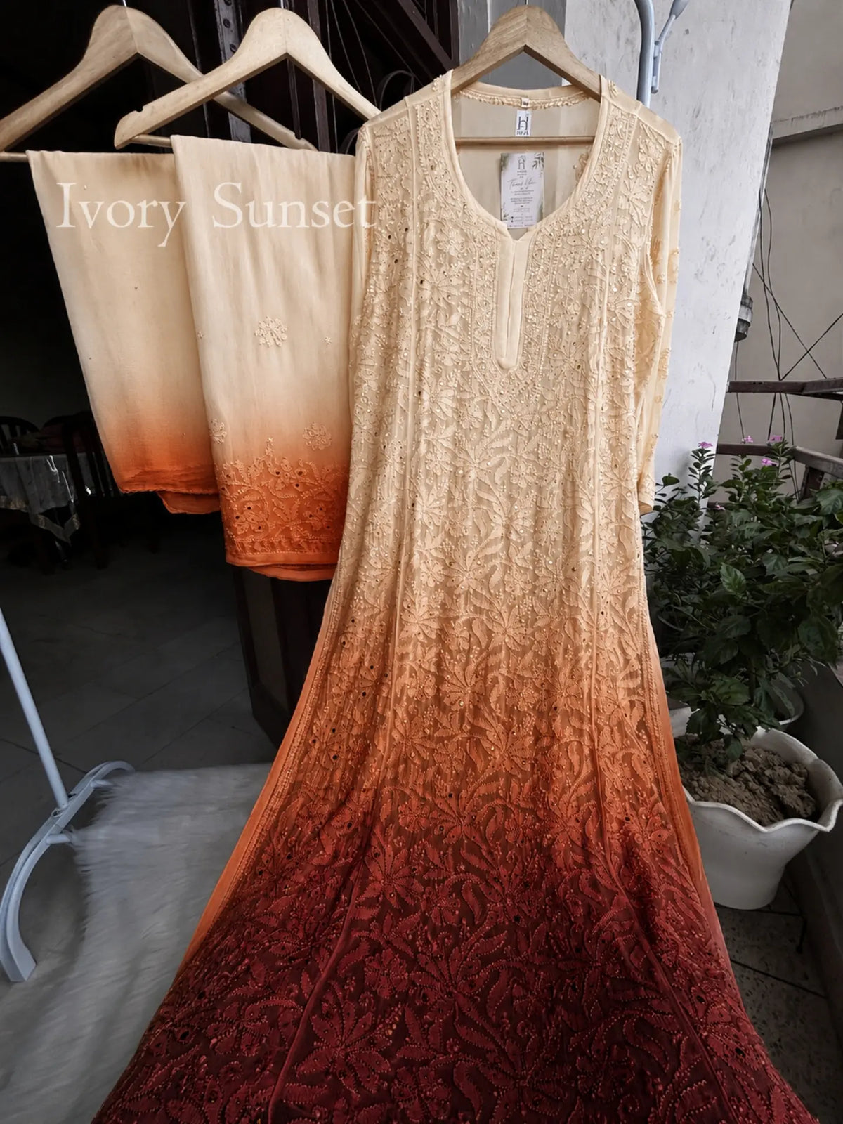 Blush Haya Signature Premium Ombre Full Jaal Viscouse Set