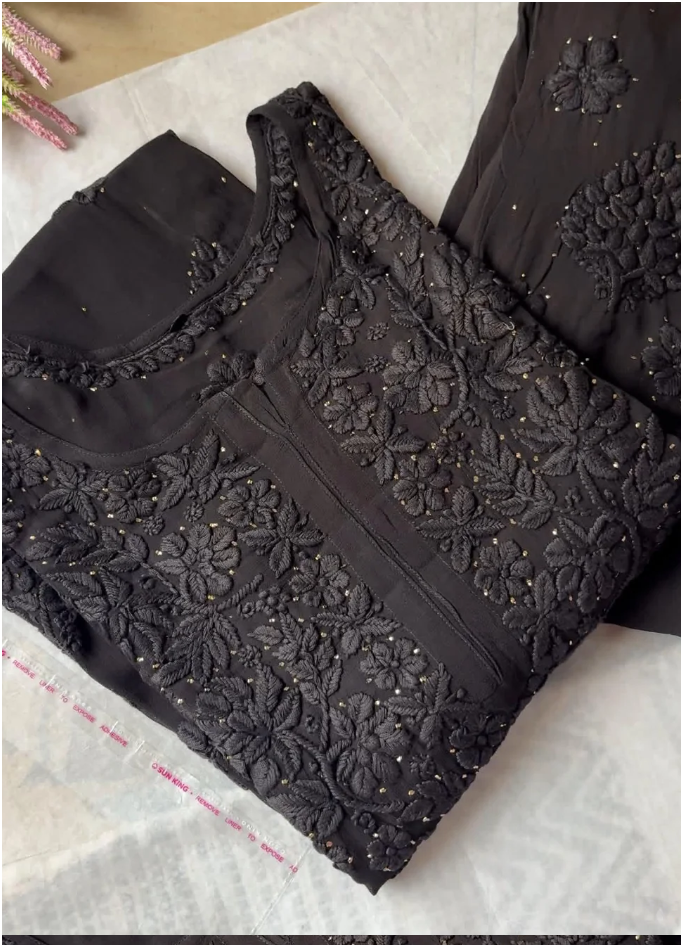 Aarifa Haniya Pure Viscose Georgette 3D Handembroidred Chikankari Set