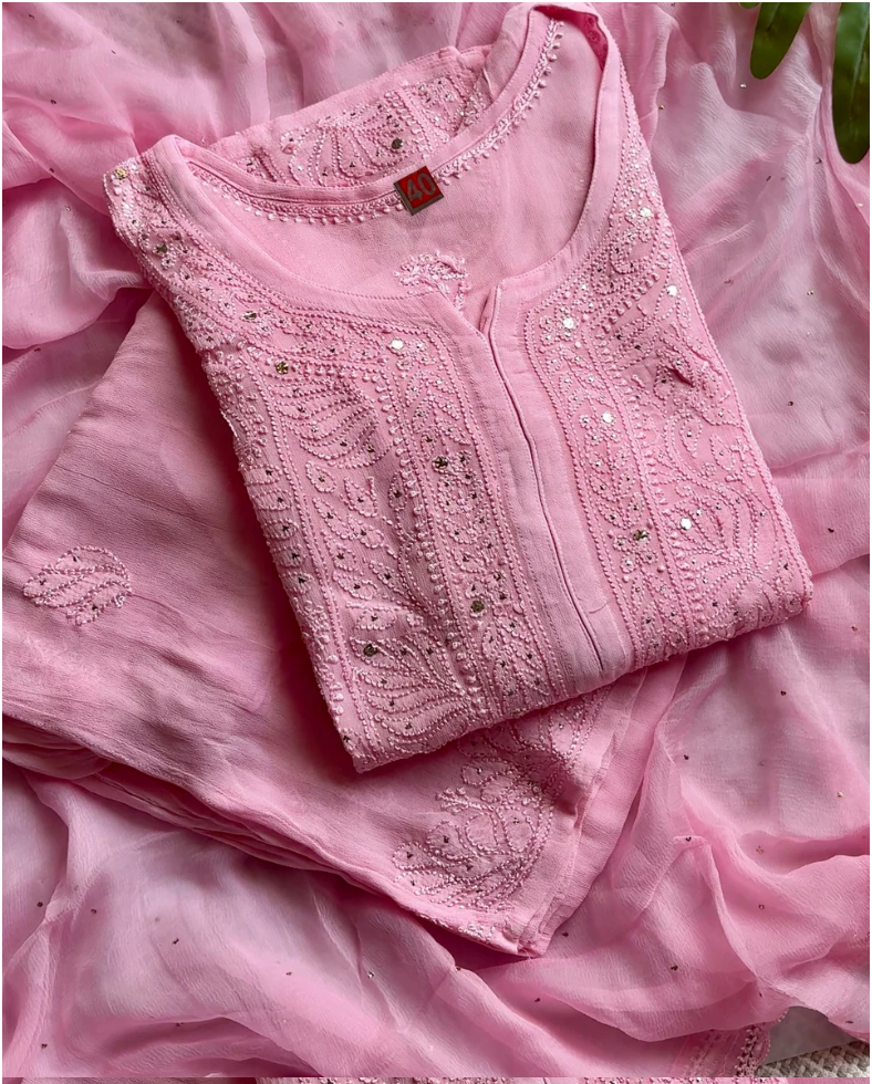 Rosy Pure Viscose Full Jaal Mukaish Set