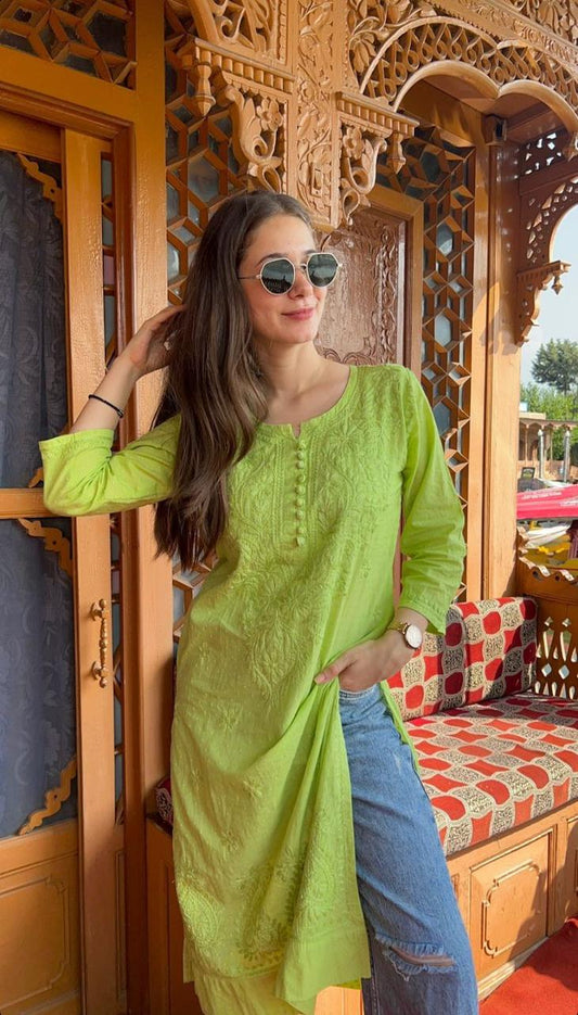 Farah Bloom Pastel Edit -Dobby Cotton Chikankari Long Kurta