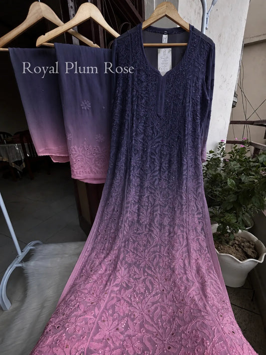 Blush Haya Signature Premium Ombre Full Jaal Viscouse Set