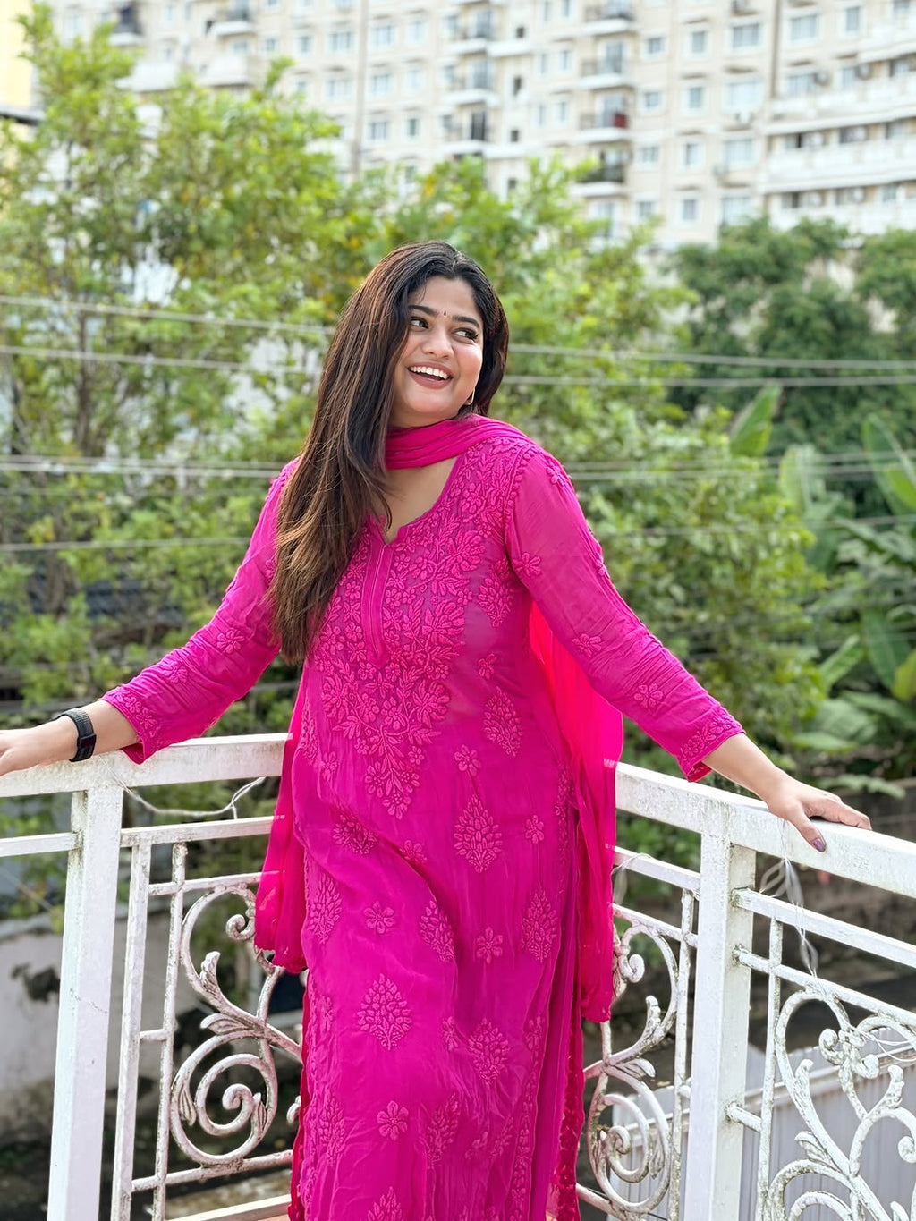 Pure Viscose Georgette 3D Handembroidred Suit Set
