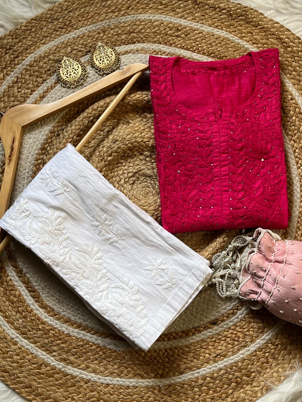 Chanderi Silk Mukaish Embellished Long Chikankari Kurta With Pant