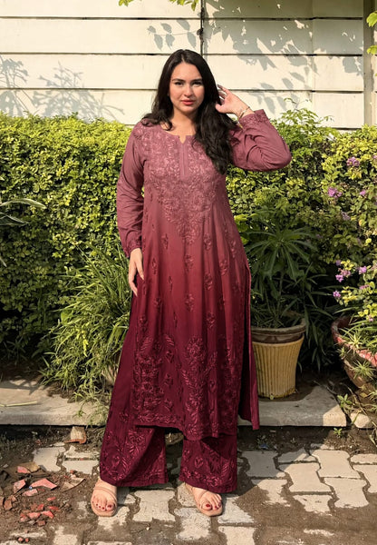 Aakriti Dual Shade Pure Modal Cotton Pastel Chikankari Set