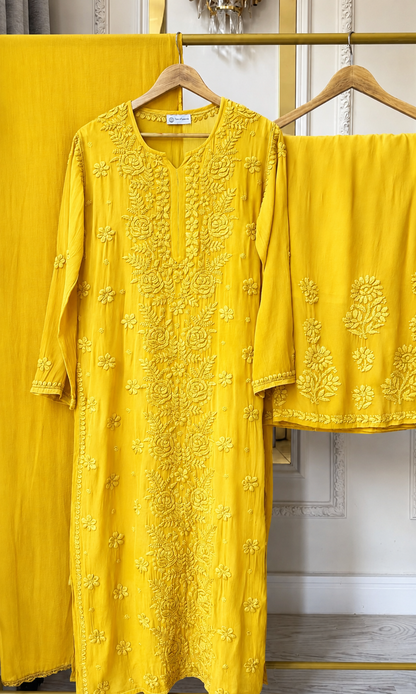 Rose Panel Viscose Georgette 3D Handembroidred Suit Set
