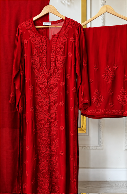 Rose Panel Viscose Georgette 3D Handembroidred Suit Set