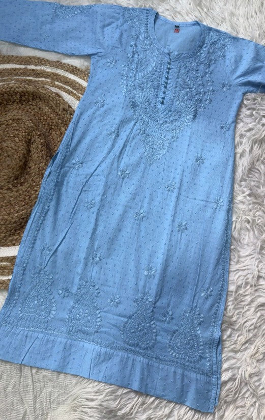Dobby Cotton Long Chikankari kurti