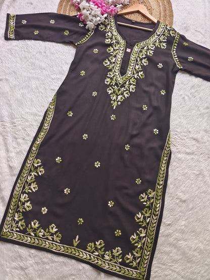 Dual Thread Chikankari Long Kurti