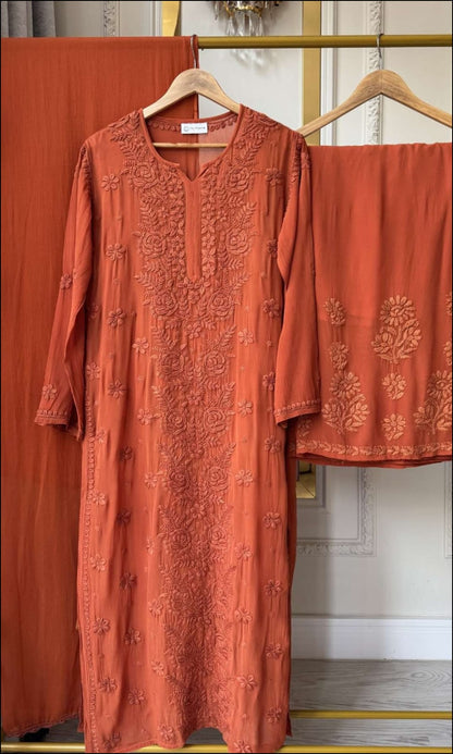 Rose Panel Viscose Georgette 3D Handembroidred Suit Set
