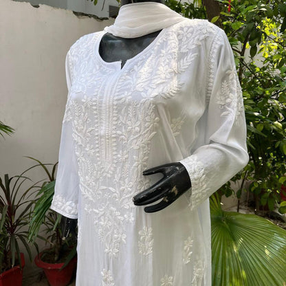 Farheen White Soft Cotton Chikankari Kurta Set