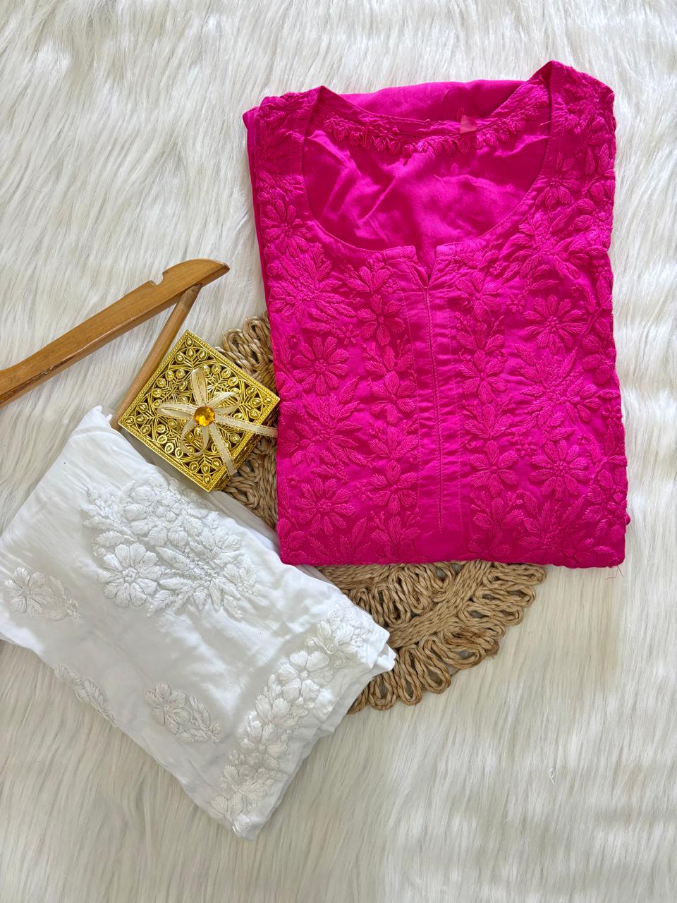 Modal Cotton Chikankari Kurta Bottom Set