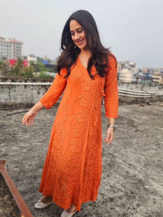 Angrakha - Pure Viscose Georgette 3D Handembroired