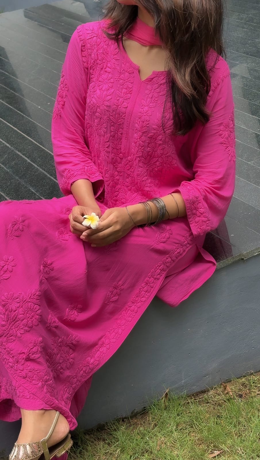 Aashna Hot Pink Modal Cotton Chikankari Set