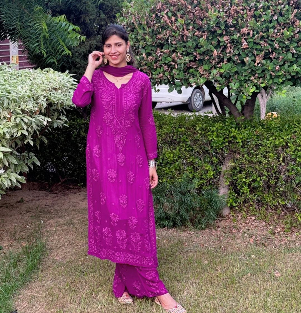 Noora Pure Viscose Georgette 3D Handembroidred Suit Set