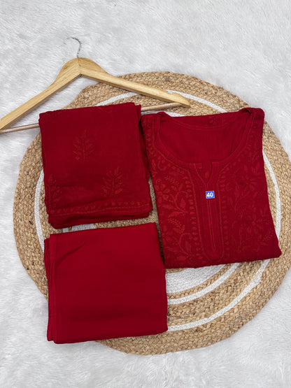 Reyon Chikankari Kurta Bottom Dupatta Set