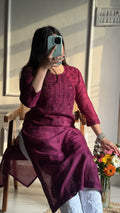 Chanderi Silk Mukaish Embellished Long Chikankari Kurta With Pant