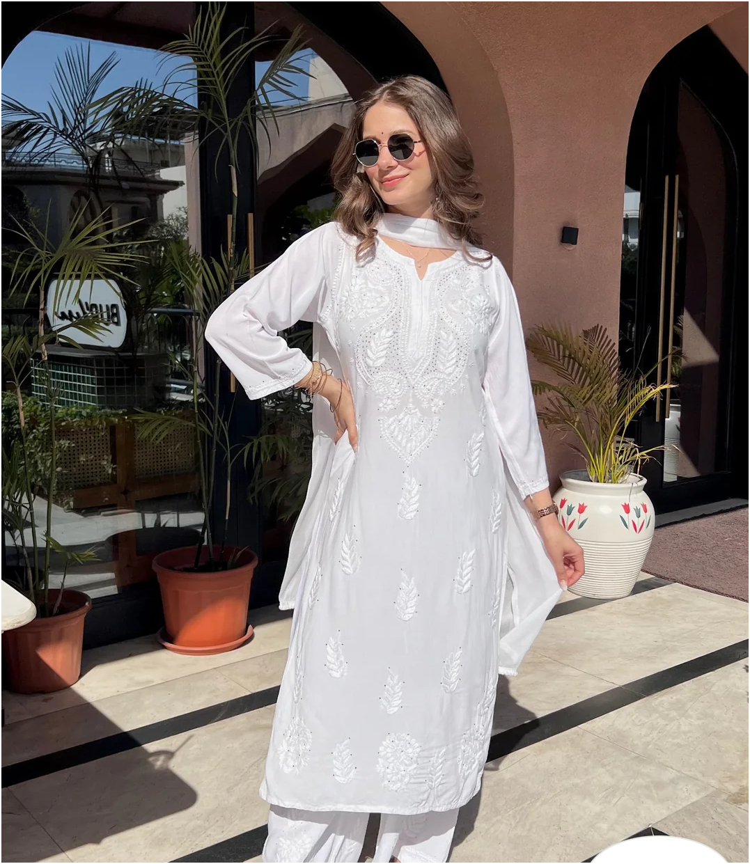 Aabha Soft Reyon Heavy Mukaish Embellished Chikankari Set