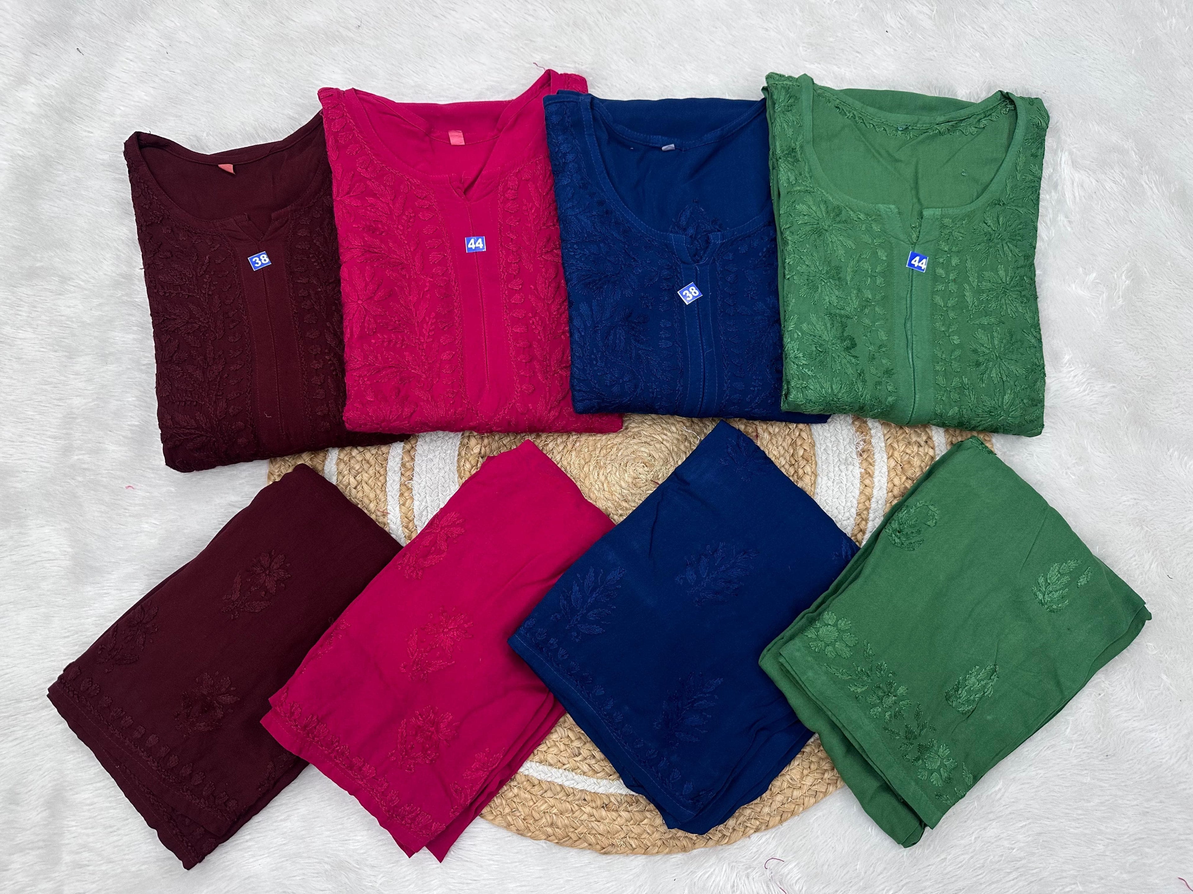 Reyon Chikankari Kurta Bottom Dupatta Set