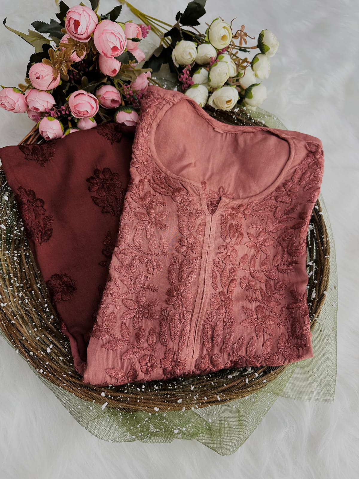 Ombre Long Chikankari Cotton Kurta