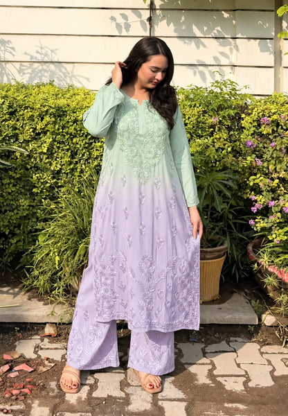 Aakriti Dual Shade Pure Modal Cotton Pastel Chikankari Set