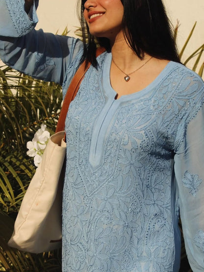 Dia Pure Full Jaal Georgette Fine Chikankari Kurta Set