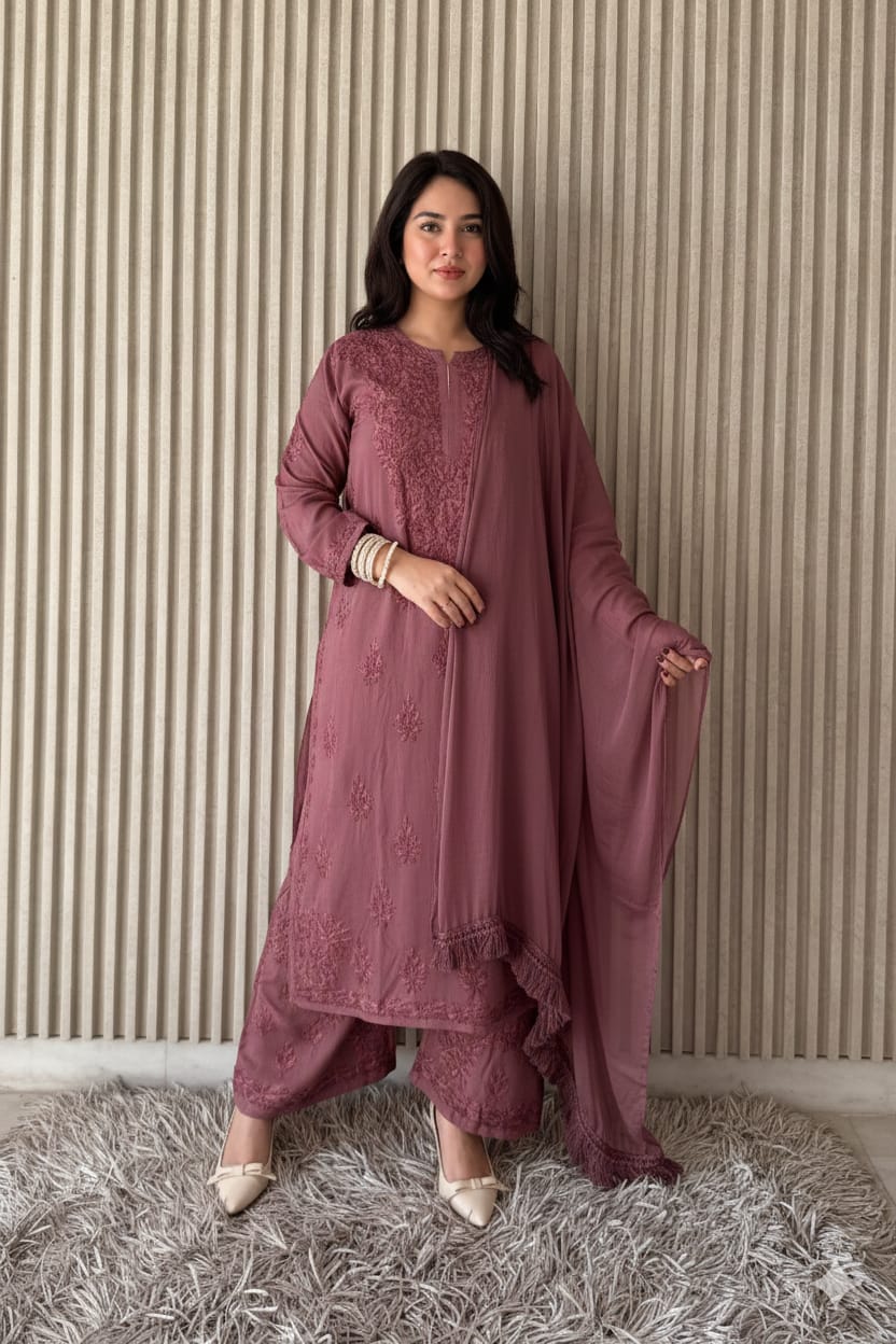 Farah Soft Cotton Modal Chikankari Suit Set