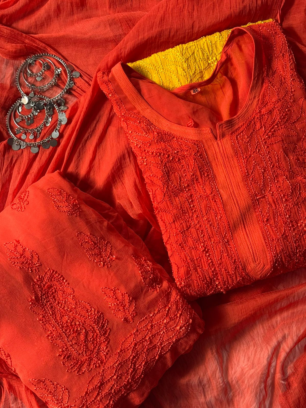 Inayat Viscose Resham Jaal Chikankari Ombre 3PC Long Kurta Set