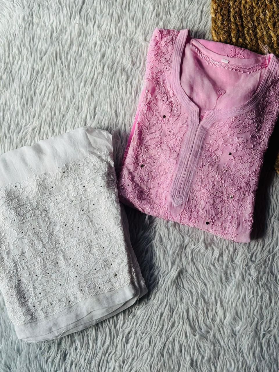 Dua Resham Gaala Butti Viscose Long chikankari