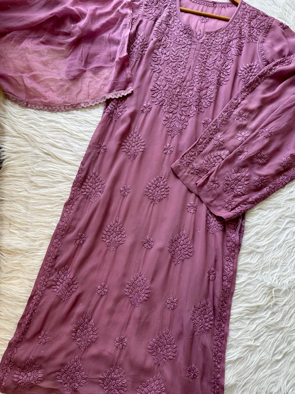 Pure Viscose Georgette 3D Handembroidred Suit Set