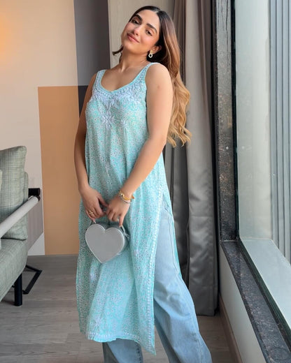 Backless Chikankari Long Kurti