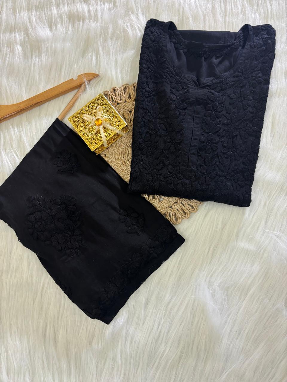 Modal Cotton Chikankari Kurta Bottom Set