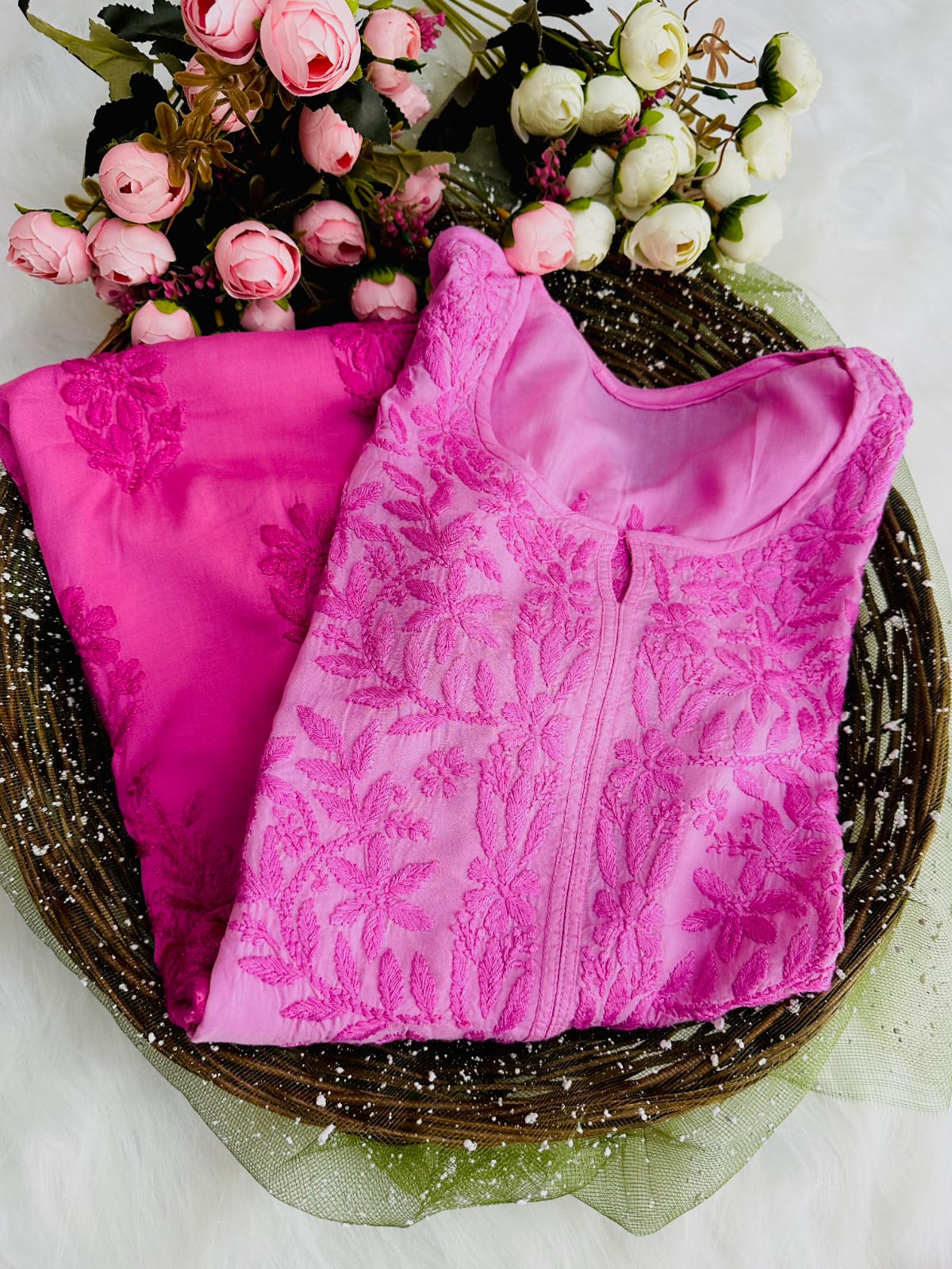 Ombre Long Chikankari Cotton Kurta