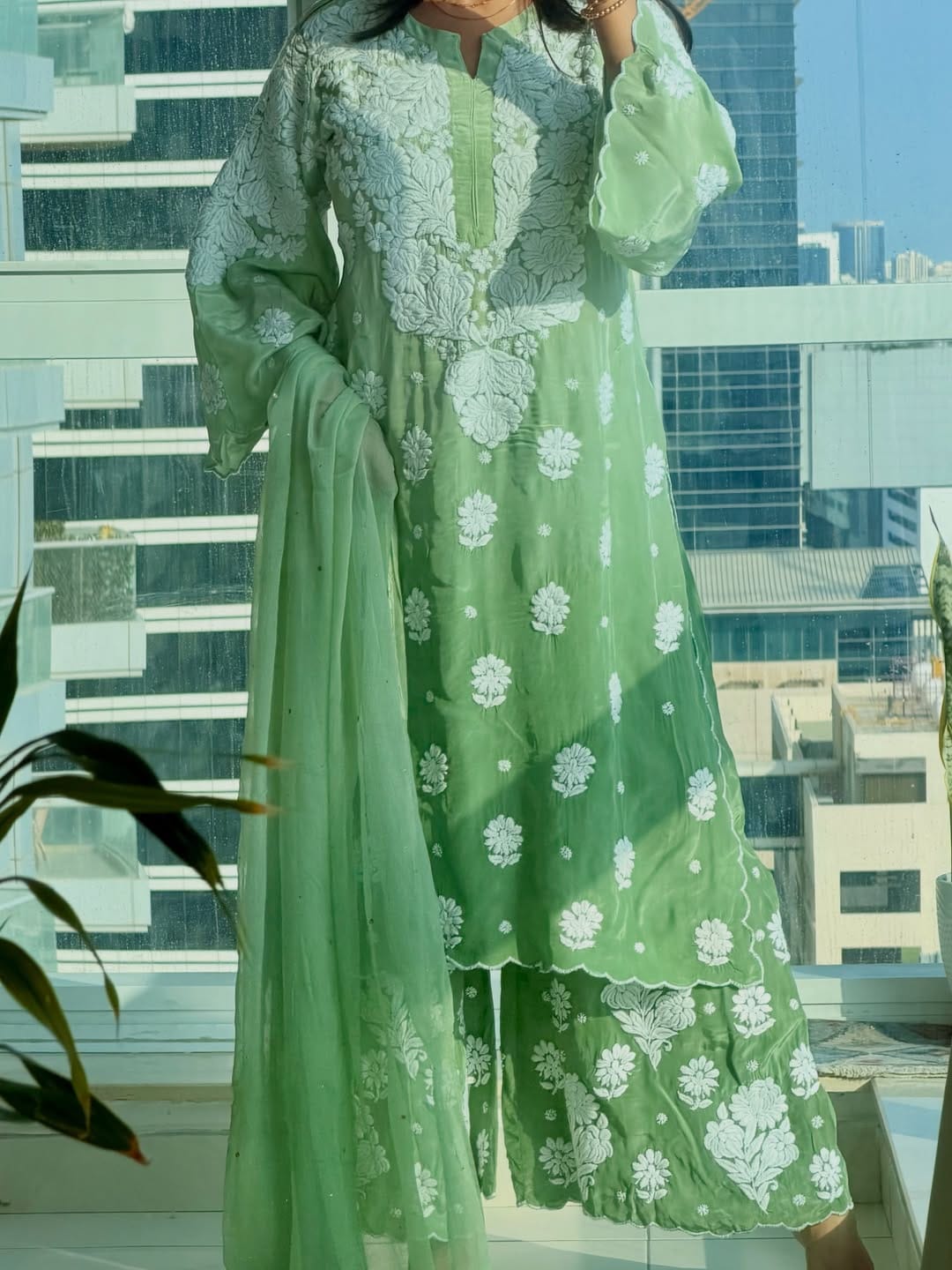 Pure Crepe Silk 3D Handembroidry Scallop Cutwork Kurta set