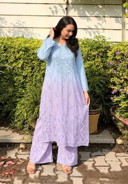 Aakriti Dual Shade Pure Modal Cotton Pastel Chikankari Set
