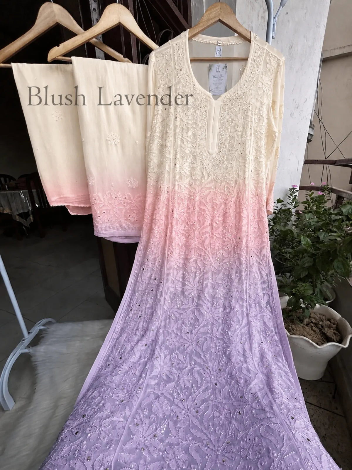 Blush Haya Signature Premium Ombre Full Jaal Viscouse Set