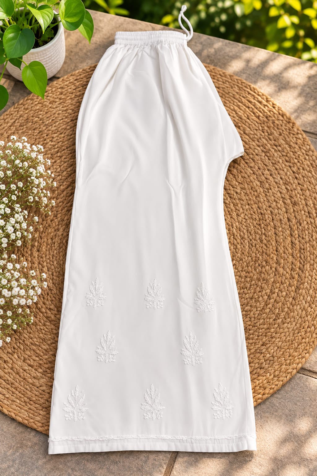 White Reyon Chikankari Handwork plazoo