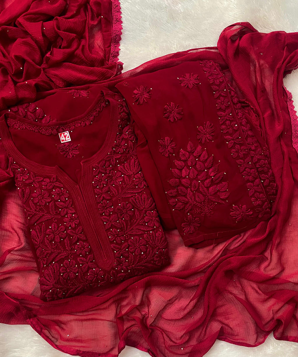Pure Viscose Georgette 3D Handembroidred Suit Set