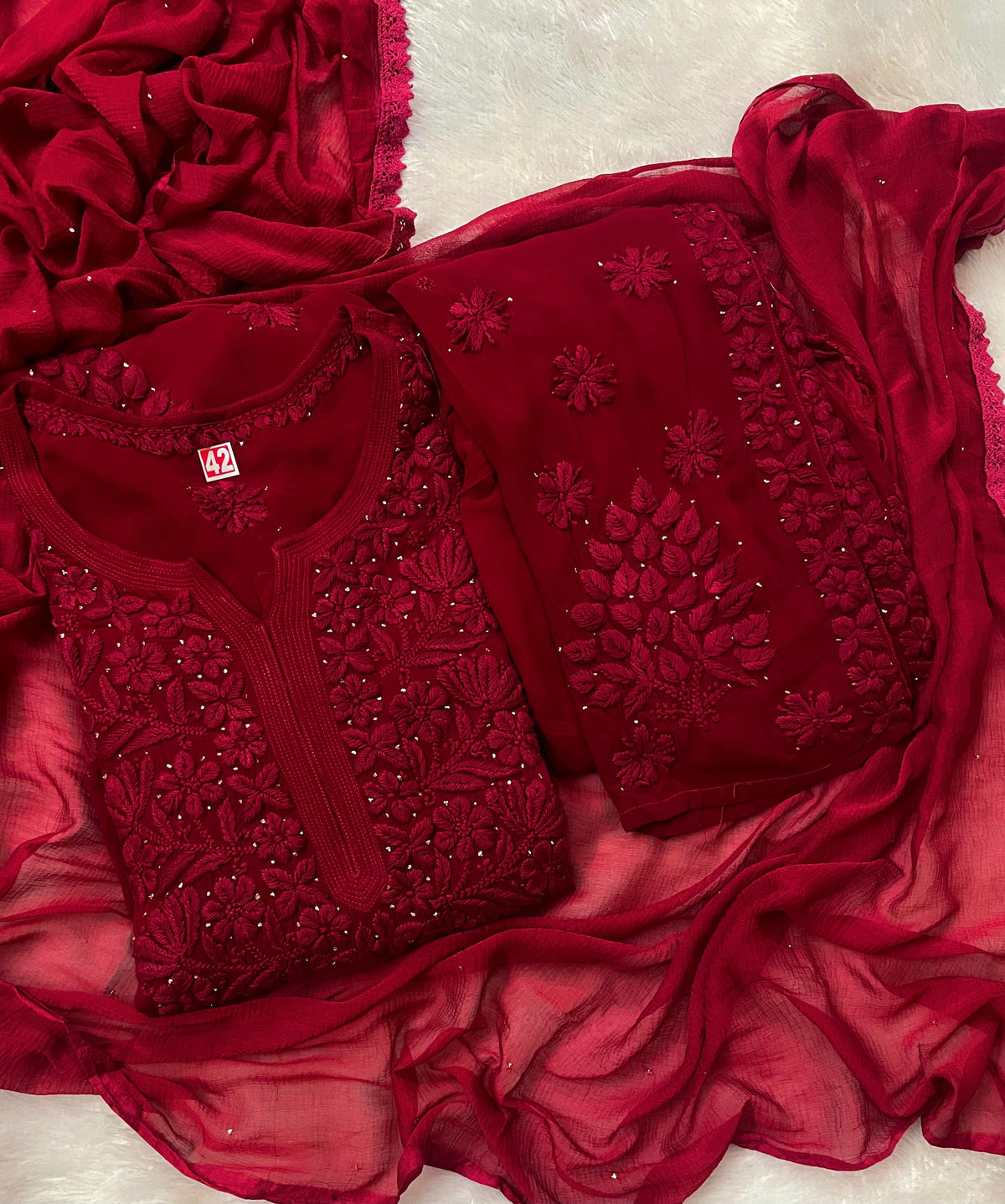 Pure Viscose Georgette 3D Hand embroidery Suit Set